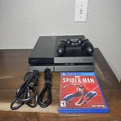PlayStation 4 With Cords, Controller And Spiderman 