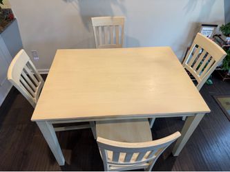 Charming Antique White Dining Table + 4 Chairs