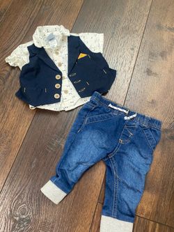 Boys button vest shirt and jeans size 3/6 months little lad #2