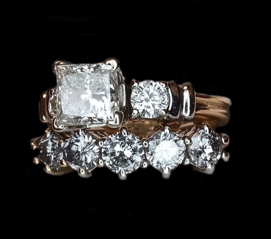 2.30 carat princess cut diamond engagement ring set gold new