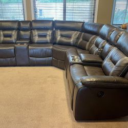 Brown Leather Sectional Sofa With Reclining Seats