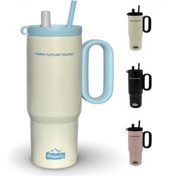 24oz Tumbler “MOUNTIS” with Handle & Straw Leakproof Insulated Stainless Steel Cup for Travel School Coffee Mug Car Cup Holder Friendly Perfect Gift f