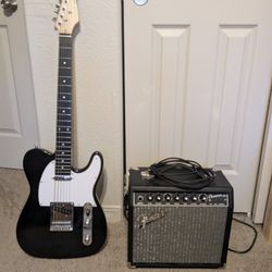 Black Donner Telecaster With Fender Champion 20 Amp