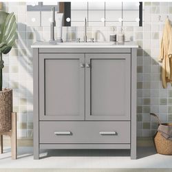 30" Gray Bathroom Vanity with Single Sink, Combo Cabinet Undermount Sink, Bathroom Storage Cabinet with 2 Doors and a Drawer, Soft Closing, Multifunct