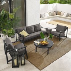 Brand New 4-Piece Outdoor Patio Aluminum Furniture Set with Gray Cushions 