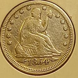 #758 Quarter 1854 With Arrows  Coin 