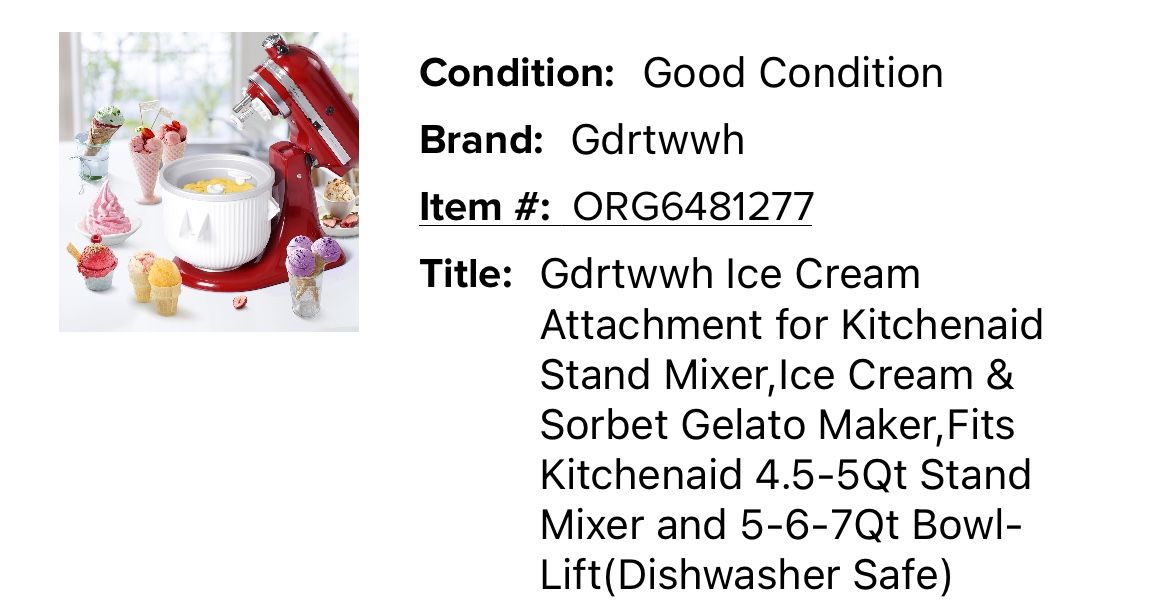 Gdrtwwh Ice Cream Attachment for Kitchenaid