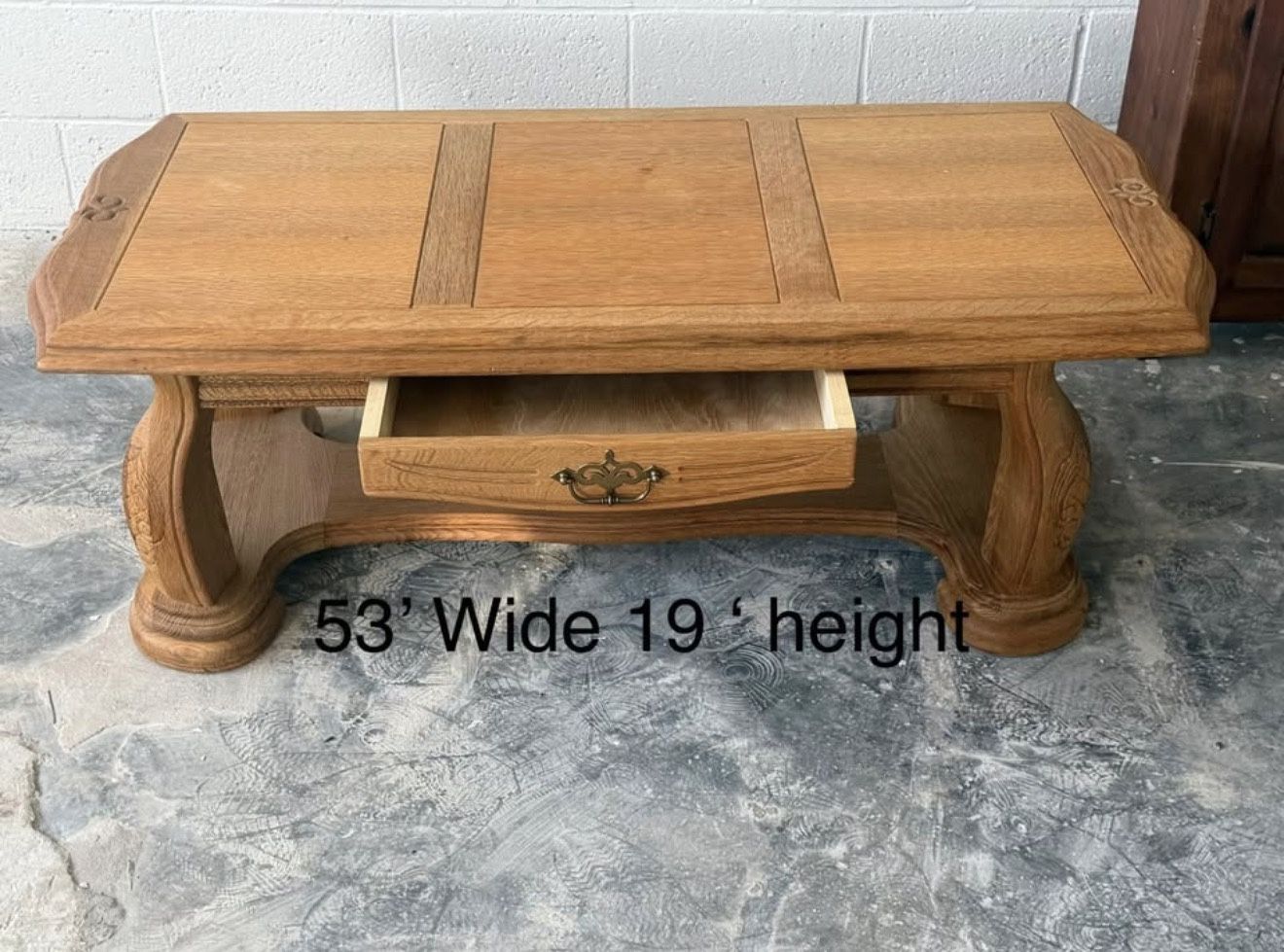 Beautiful detailed table 54 x 20 , one drawer it comes out both directions $100