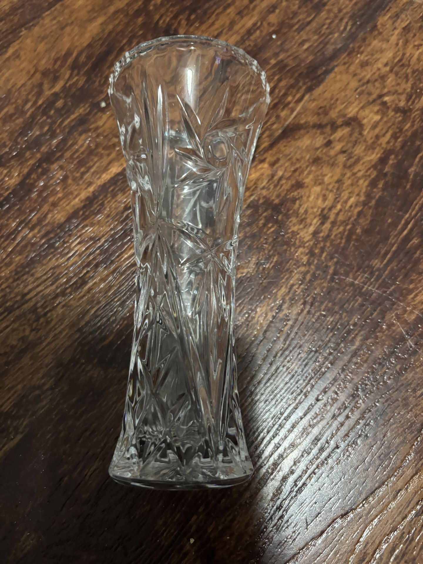 Vintage Cut Glass Bud Vase – Etched Floral Starburst Design