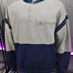 Pierre Cardin Vintage Men’s XLT Henley Sweatshirt Gray Navy