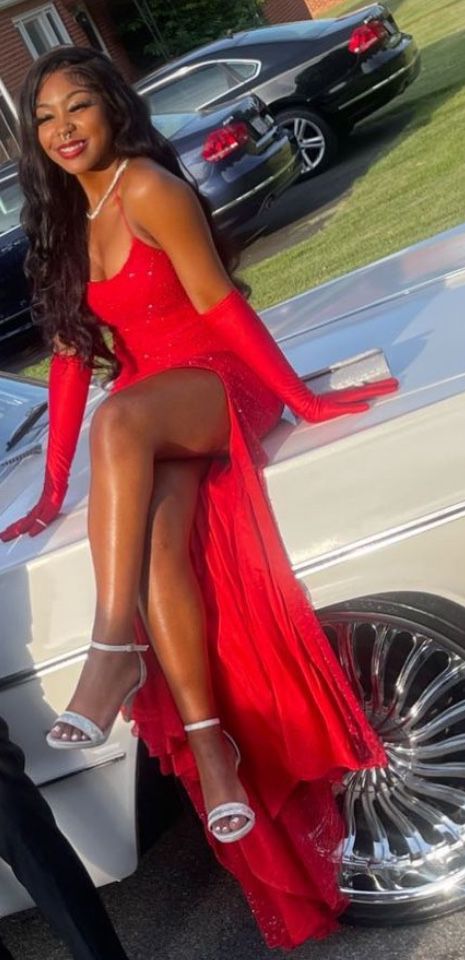 Red Beaded Prom Dress