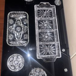 Beautiful 5 Piece Vintage Set Of Crystal Dishes 