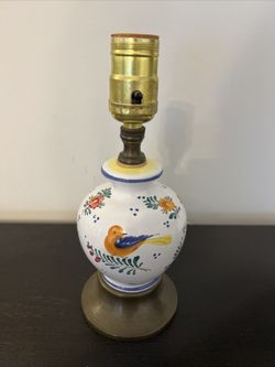 Mid Century Hand painted Ceramic Floral Bird Table Lamp