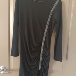 Black Dress with Rhinestone Strip and ruched design