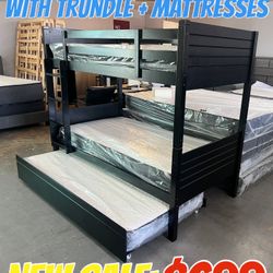 NEW TWIN TWIN BUNKBED WITH TRUNDLE + MATTRESSES