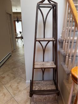 Metal and Faux Stone Etagère with Drawer