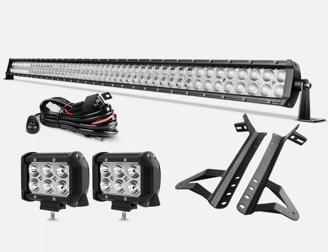 52" Inch Led Light Bar Combo For Jeep Wrangler Jk 07-18 With 2 PODS, BRACKETS ,hardware, Harness Brand New Ready To Be Installed $130 Firm FIRM 