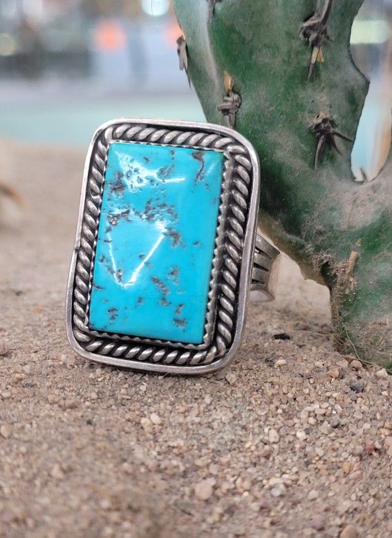 Old Pawn Native American Turquoise Silver Ring