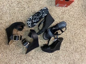 Three Black Wedge Sandals  Size 7 