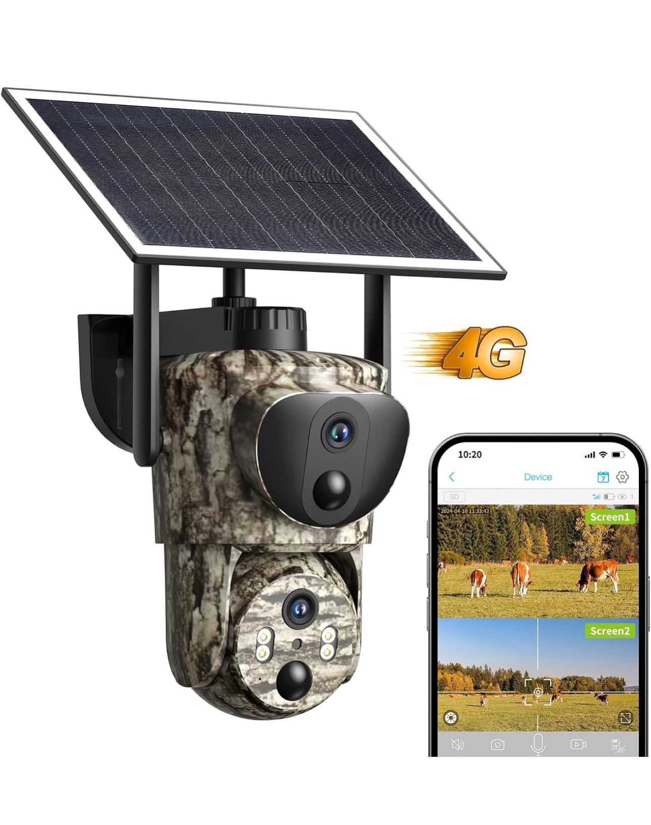 4G LTE Cellular Trail Cameras, Dual Lens Security Camera Built-in SIM Card, 2K 360°View Live Video Game Camera New !!