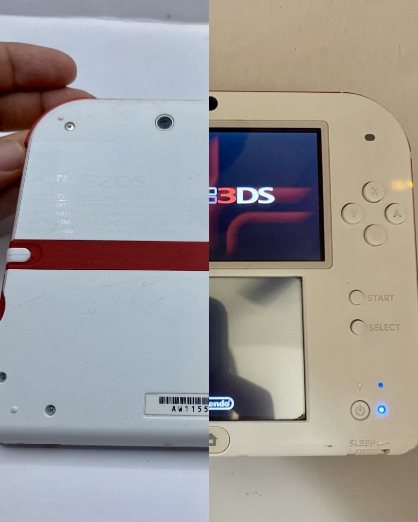 Nintendo 2DS Launch Edition White & Red Console w Charger, Tested W Mario 2 Game