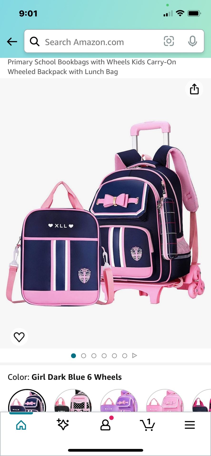 Rolling Backpack for Girls Cute Trolley Bags Primary School Bookbags with Wheels Kids Carry-On Wheeled Backpack with Lunch Bag