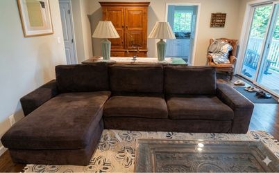 Comfy Deep Brown Sectional Couch + Chaise Lounge