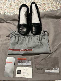 PRADA SPORT BALLET FLATS PATENT BLACK LEATHER – SIZE 36.5 EU / 6.5 US