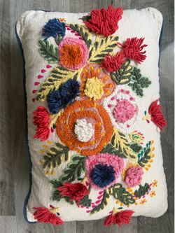 World Market Exclusive Multicolor Handstitched Floral Burst Lumbar Textured Pillow