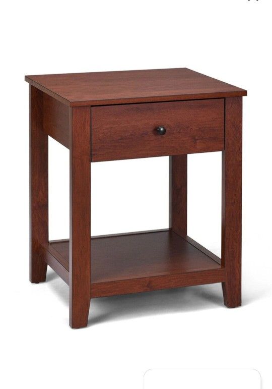 Costway Night Stand End Side Table Bedside Accent Table with Drawer and Storage Shelf