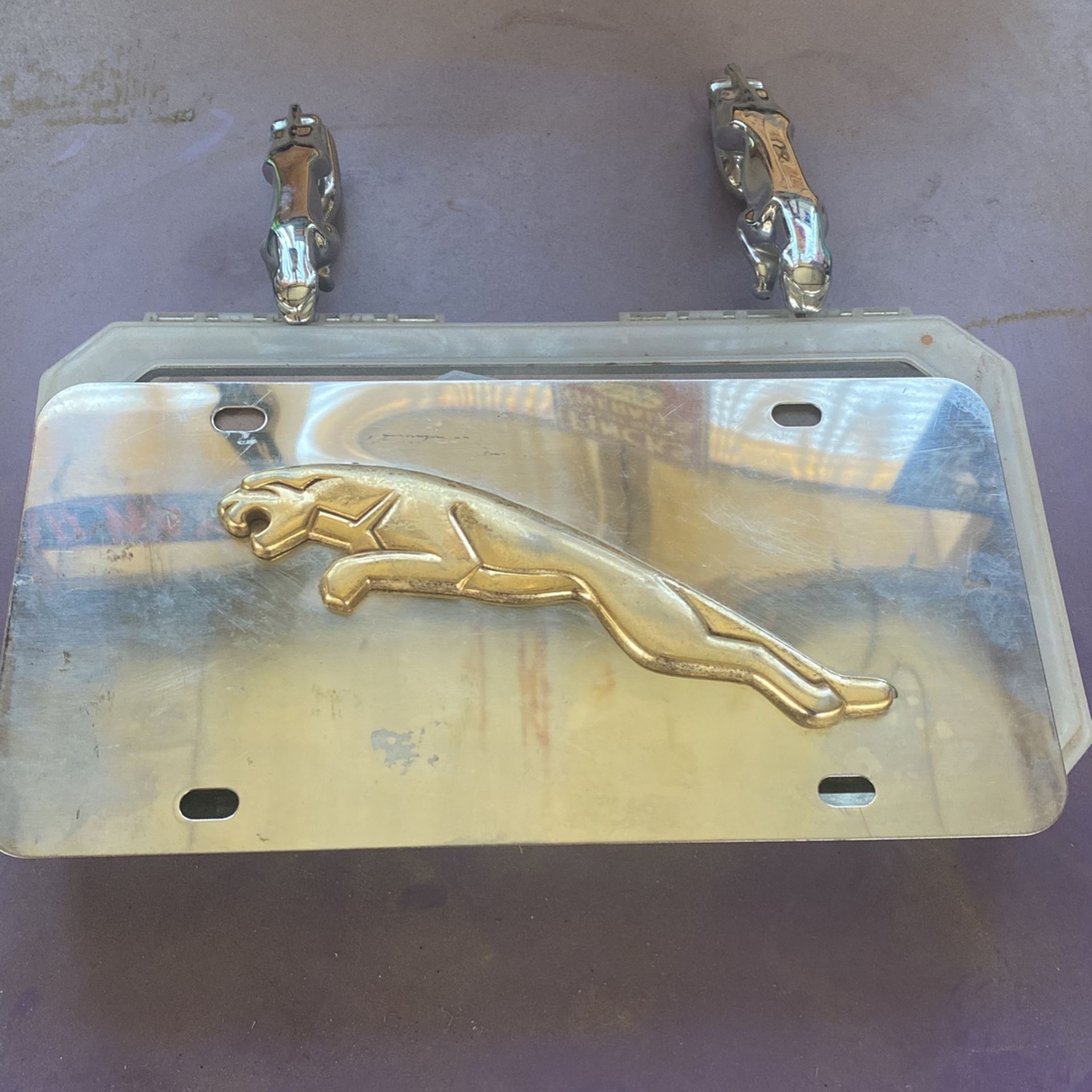 Jaguar License Plate And 2 Hood Ornaments