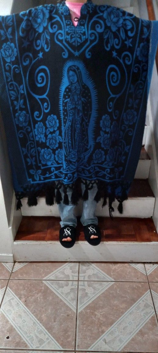 New Blue Virgen Guadalupe Body Poncho For Women