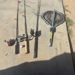 ozark trail grit stick/shakespeare cirru/ zebco fishing rod/Frabill Sportsman Net all $80