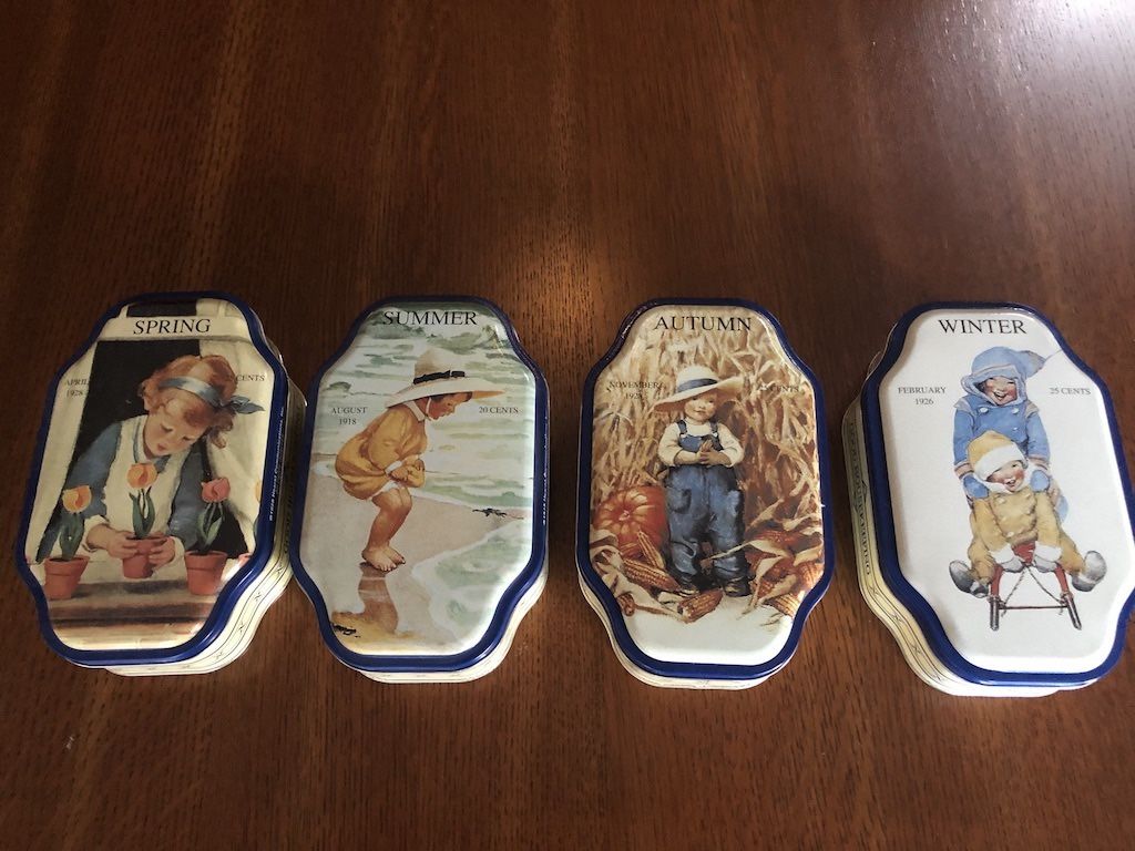 Vintage Good Housekeeping set of 4 Seasonal Tins