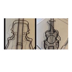 Two Metal Wire Violins Wall Decor, One Large, One Smaller