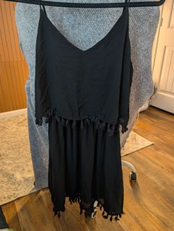 Black Spaghetti Strap Tassel Dress