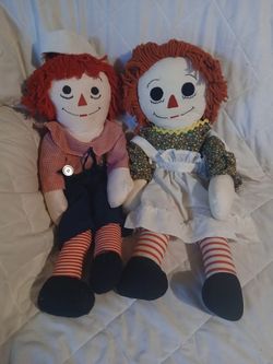 Vintage Raggedy Ann & Andy Large Cloth Doll Pair – I Love You Hearts