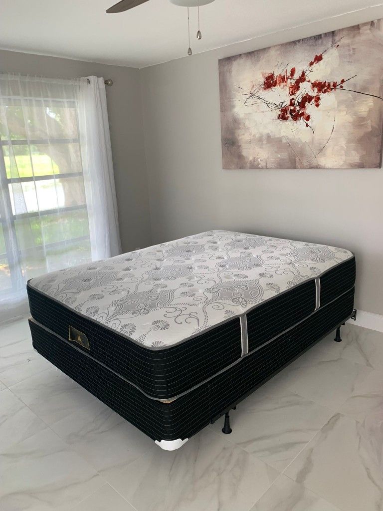 New queen mattress and box spring 2 pc. Bed frame is not included