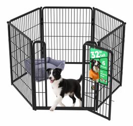 Heavy Duty 32 Inch 6 Panels Dog Pen for Small and Medium Dogs, Black