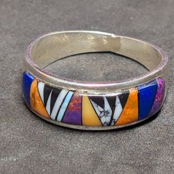 Sterling Silver Southwest Micro-inlay Mosaic Ring  Size 9
