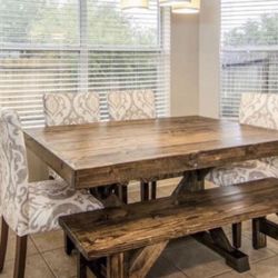AVAILABLE NOW! Custom Built Dining Table Solid wood Farmhouse Set Modern Rustic Bench Country Oval Round Counter Breakfast Height  Farm House 