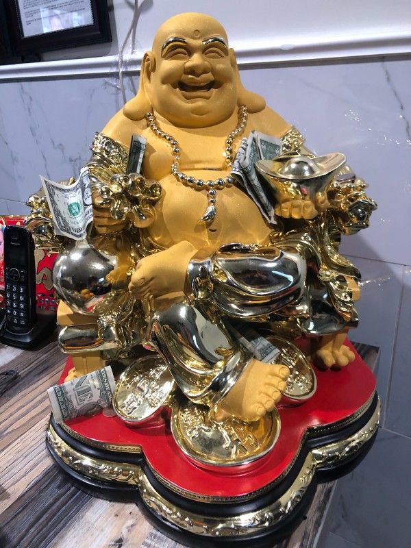 Gold-tone Laughing Buddha statue