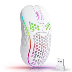 2.4G Wireless Mouse with RGB Backlit 6-button 3-speed DPI Type C Rechargeable Ergonomic Honeycomb Design Gaming Mouse