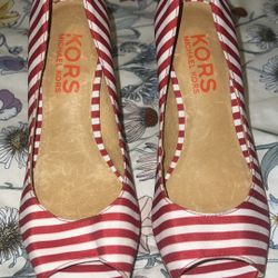 Michael Kors Red And White Stripe Heels