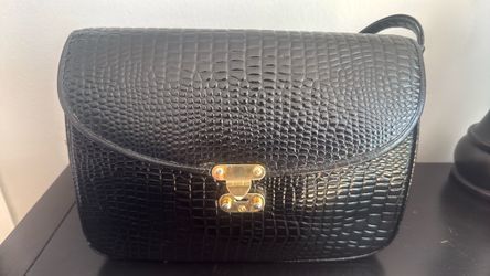 Black Croc-Embossed Crossbody Bag