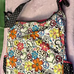 Justice Girls' Messenger / Tote / Beach Bag ~ Peace Love Flowers & Hearts