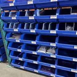 Blue stackable storage bins 