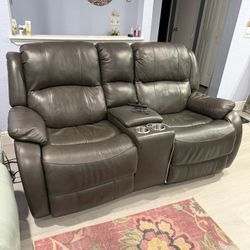 Brown Leather Loveseat