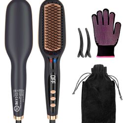 Hair Straightener, Ionic Hair Straightening Brush Dual Voltage, Anti-Scald Hot Comb Hair Straightener, 170℉-450℉ Temperature Lock&Auto Off, Easy to Us