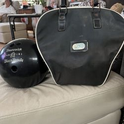 Vintage Black Beauty Brunswick Bowling Ball And Vintage Bowling Ball Bag All In Good Condition 